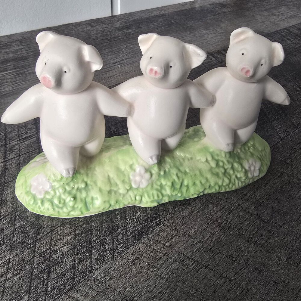 Dept 56 Three Little Pigs Hand Painted Ceramic‎ Figurine Vintage 1987